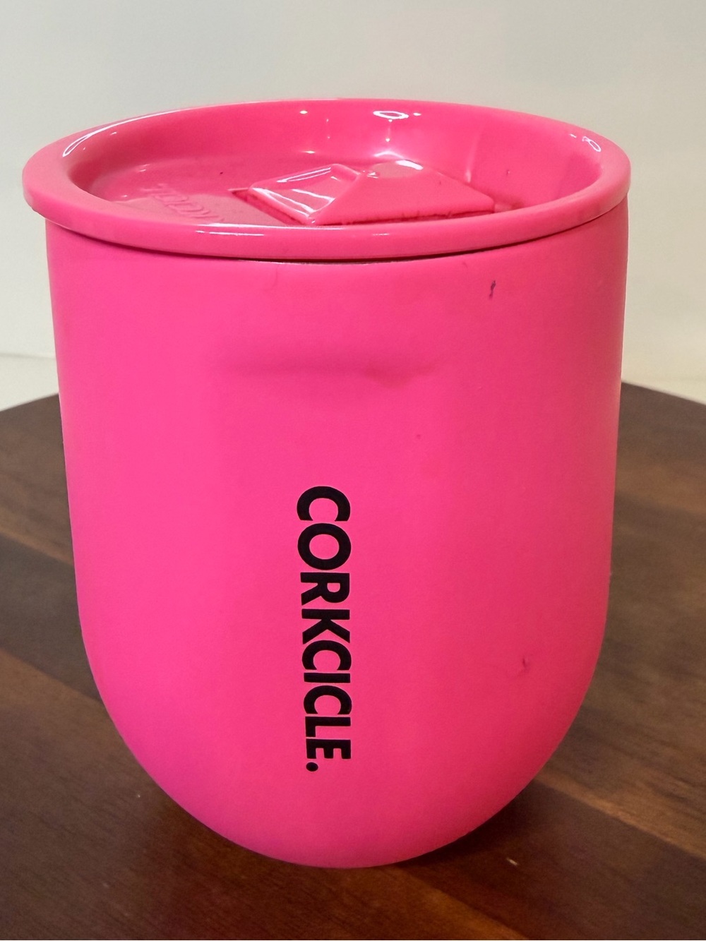 Corkcicle 12oz Stemless Tumbler Neon Pink Insulated Wine Coffee Cup Lid